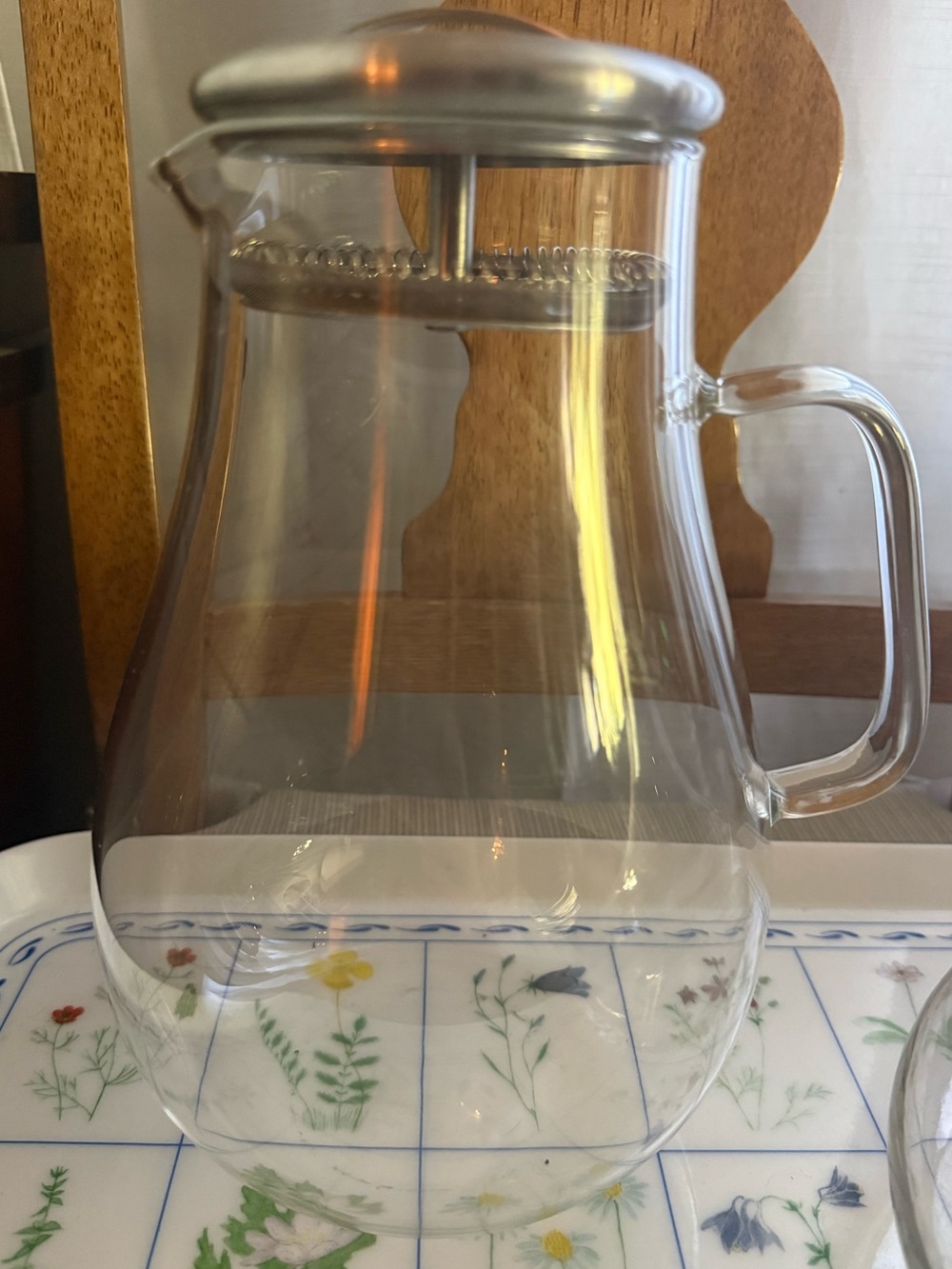 Glass Pitcher with Silver Lid - Clear